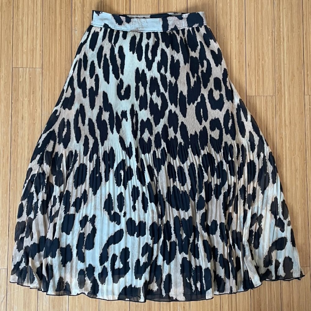 GANNI Leopard Print Pleated Georgette Skirt